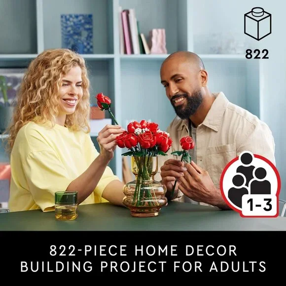 Botanicals Bouquet of Roses Artificial Flowers - Fake Red Roses Building Set for - Picture 2 of 7